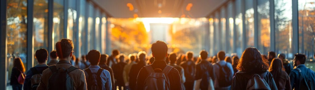 A diverse group of students looking at different career paths: